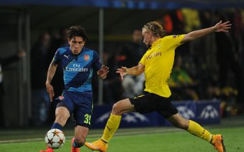 DORTMUND, GERMANY - SEPTEMBER 16:Hector Bellerin of Arsenal challenged by Marcel Schmelzer of Dortmund during the UEFA Champions League match between Borussia Dortmund and Arsenal at Signal Iduna Park on September 16, 2014 in Dortmund, Germany. (Photo by Stuart MacFarlane/Arsenal FC via Getty Images)
*** Local Caption *** Hector Bellerin;Marcel Schmelzer