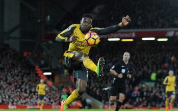 LIVERPOOL, ENGLAND - MARCH 04: Danny Welbeck of Arsenal during the Premier League match between Liverpool and Arsenal at Anfield on March 4, 2017 in Liverpool, England. (Photo by David Price/Arsenal FC via Getty Images) *** Local Caption *** Danny Welbeck