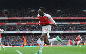 LONDON, ENGLAND - FEBRUARY 14: Danny Welbeck celebrates scoring Arsenal's 2nd goal during the Barclays Premier League match between Arsenal and Leicester City at Emirates Stadium on February 14th, 2016 in London, England (Photo by David Price/Arsenal FC via Getty Images) *** Local Caption *** Danny Welbeck