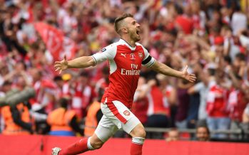 LONDON, ENGLAND - MAY 27: Aaron Ramsey celebrates scoring Arsenal's 2nd goal during the match between Arsenal and Chelsea at Wembley Stadium on May 27, 2017 in London, England. (Photo by David Price/Arsenal FC via Getty Images) *** Local Caption *** Aaron Ramsey