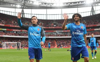 LONDON, ENGLAND - JULY 29: (L-R) Mesut Ozil and Mohamed Elneny of Arsenal before the Emirates Cup match between Arsenal and SL Benfica at Emirates Stadium on July 29, 2017 in London, England. (Photo by Stuart MacFarlane/Arsenal FC via Getty Images) *** Local Caption *** Mesut Ozil; Oezil; Mohamed Elneny