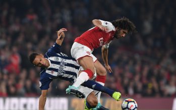 LONDON, ENGLAND - SEPTEMBER 25: Mohamed Elneny of Arsenal challenged by Kieran Gibbs of West Brom during the Premier League match between Arsenal and West Bromwich Albion at Emirates Stadium on September 25, 2017 in London, England. (Photo by Stuart MacFarlane/Arsenal FC via Getty Images) *** Local Caption *** Mohamed Elneny;Kieran Gibbs