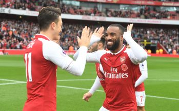 LONDON, ENGLAND - OCTOBER 28: (L-R) Mesut Ozil and Alex Lacazette of Arsenal before the Premier League match between Arsenal and Swansea City at Emirates Stadium on October 28, 2017 in London, England. (Photo by Stuart MacFarlane/Arsenal FC via Getty Images) *** Local Caption *** Mesut Ozil;Oezil;Alex Lacazette
