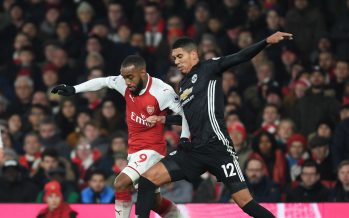 LONDON, ENGLAND - DECEMBER 02: Alex Lacazette of Arsenal breaks past Chris Smalling of Man United during the Premier League match between Arsenal and Manchester United at Emirates Stadium on December 2, 2017 in London, England. (Photo by Stuart MacFarlane/Arsenal FC via Getty Images) *** Local Caption *** Alex Lacazette;Chris Smalling