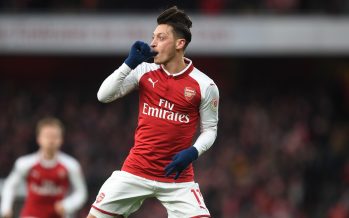 LONDON, ENGLAND - DECEMBER 16: Mesut Ozil celebrates scoring a goal for Arsenal during the Premier League match between Arsenal and Newcastle United at Emirates Stadium on December 16, 2017 in London, England. (Photo by David Price/Arsenal FC via Getty Images) *** Local Caption *** Mesut Ozil; Oezil