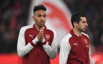 LONDON, ENGLAND - FEBRUARY 03: Pierre-Emerick Aubameyang and Henrikh Mkhitaryan of Arsenal before the match the Premier League match between Arsenal and Everton at Emirates Stadium on February 3, 2018 in London, England. (Photo by David Price/Arsenal FC via Getty Images) *** Local Caption *** Pierre-Emerick Aubameyang; Henrikh Mkhitaryan