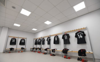 BRIGHTON, ENGLAND - MARCH 04: The Arsenal kit in the changingroom before the Premier League match between Brighton and Hove Albion and Arsenal at Amex Stadium on March 4, 2018 in Brighton, England. (Photo by David Price/Arsenal FC via Getty Images) *** Local Caption *** Arsenal changingroom