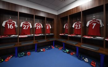 LEICESTER, ENGLAND - MAY 09: Shirts hang in the Arsenal changing room before the Premier League match between Leicester City and Arsenal at The King Power Stadium on May 9, 2018 in Leicester, England. (Photo by Stuart MacFarlane/Arsenal FC via Getty Images) *** Local Caption *** Arsenal changing room