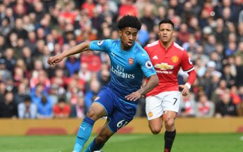 MANCHESTER, ENGLAND - APRIL 29: Reiss Nelson of Arsenal during the Premier League match between Manchester United and Arsenal at Old Trafford on April 29, 2018 in Manchester, England. (Photo by David Price/Arsenal FC via Getty Images) *** Local Caption *** Reiss Nelson