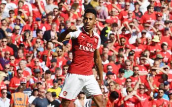 LONDON, ENGLAND - MAY 06: Pierre-Emerick Aubameyang celebrates scoring for Arsenal during the Premier League match between Arsenal and Burnley at Emirates Stadium on May 6, 2018 in London, England. (Photo by Stuart MacFarlane/Arsenal FC via Getty Images) *** Local Caption *** Pierre-Emerick Aubameyang