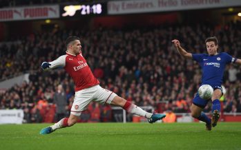 LONDON, ENGLAND - JANUARY 24: Granit Xhaka scores Arsenal's 2nd goal during the match between Arsenal and Chelsea at Stamford Bridge on January 24, 2018 in London, England. (Photo by David Price/Arsenal FC via Getty Images) *** Local Caption *** Granit Xhaka