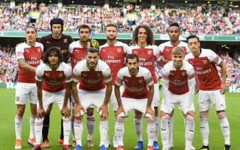 DUBLIN, IRELAND - AUGUST 01: The Arsenal team line up before the Pre-season friendly between Arsenal and Chelsea on August 1, 2018 in Dublin, Ireland. (Photo by Stuart MacFarlane/Arsenal FC via Getty Images) *** Local Caption *** Arsenal team