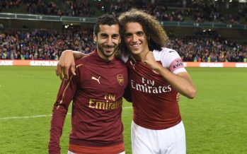 DUBLIN, IRELAND - AUGUST 01: (L-R) Henrikh Mkhitaryan and Matteo Guendouzi of Arsenal after the Pre-season friendly between Arsenal and Chelsea on August 1, 2018 in Dublin, Ireland. (Photo by Stuart MacFarlane/Arsenal FC via Getty Images) *** Local Caption *** Henrikh Mkhitaryan;Matteo Guendouzi