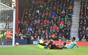 BOURNEMOUTH, ENGLAND - NOVEMBER 25: Pierre-Emerick Aubameyang scores the 2nd Arsenal goal during the Premier League match between AFC Bournemouth and Arsenal FC at Vitality Stadium on November 25, 2018 in Bournemouth, United Kingdom. (Photo by Stuart MacFarlane/Arsenal FC via Getty Images) *** Local Caption *** Pierre-Emerik Aubameyang