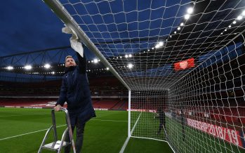 LONDON, ENGLAND - JANUARY 29: The Arsenal groundsmen prepare the goals before the Premier League match between Arsenal FC and Cardiff City at Emirates Stadium on January 29, 2019 in London, United Kingdom. (Photo by David Price/Arsenal FC via Getty Images) *** Local Caption *** Arsenal groundsmen
