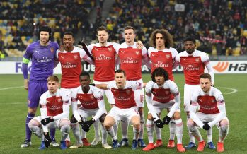 KIEV, UKRAINE - NOVEMBER 29: Arsenal team before the UEFA Europa League Group E match between Vorskla Poltava and Arsenal at Oleksiy Butovsky Vorskla Stadium on November 29, 2018 in Poltava, Ukraine. (Photo by David Price/Arsenal FC via Getty Images) *** Local Caption *** Arsenal team