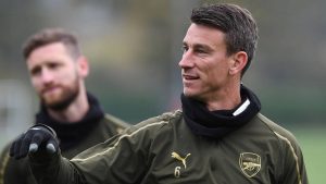 ST ALBANS, ENGLAND - OCTOBER 30: Laurent Koscielny of Arsenal during the Arsenal Training Session at London Colney on October 30, 2018 in St Albans, England. (Photo by David Price/Arsenal FC via Getty Images)