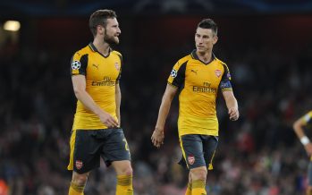 LONDON, ENGLAND - SEPTEMBER 28: Shkodran Mustafi and Laurent Koscielny of Arsenal during the UEFA Champions League match between Arsenal FC and FC Basel 1893 at Emirates Stadium on September 28, 2016 in London, England. (Photo by David Price/Arsenal FC via Getty Images) *** Local Caption *** Shkodran Mustafi; Laurent Koscielny