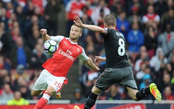LONDON, ENGLAND - SEPTEMBER 10: Shkodran Mustafi of Arsenal challenges Steven Davis of Southampton during the Premier League match between Arsenal and Southampton at Emirates Stadium on September 10, 2016 in London, England. (Photo by Stuart MacFarlane/Arsenal FC via Getty Images) *** Local Caption *** Shkodran Mustafi;Steve Davis