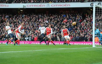 LONDON, ENGLAND - NOVEMBER 06: (L) Tottenham defender Kevin Wimmer under pressure from (R) Laurent Koscielny scores an own goal during the Premier League match between Arsenal and Tottenham Hotspur at Emirates Stadium on November 6, 2016 in London, England. (Photo by Stuart MacFarlane/Arsenal FC via Getty Images) *** Local Caption *** Laurent Koscielny;Kevin Wimmer